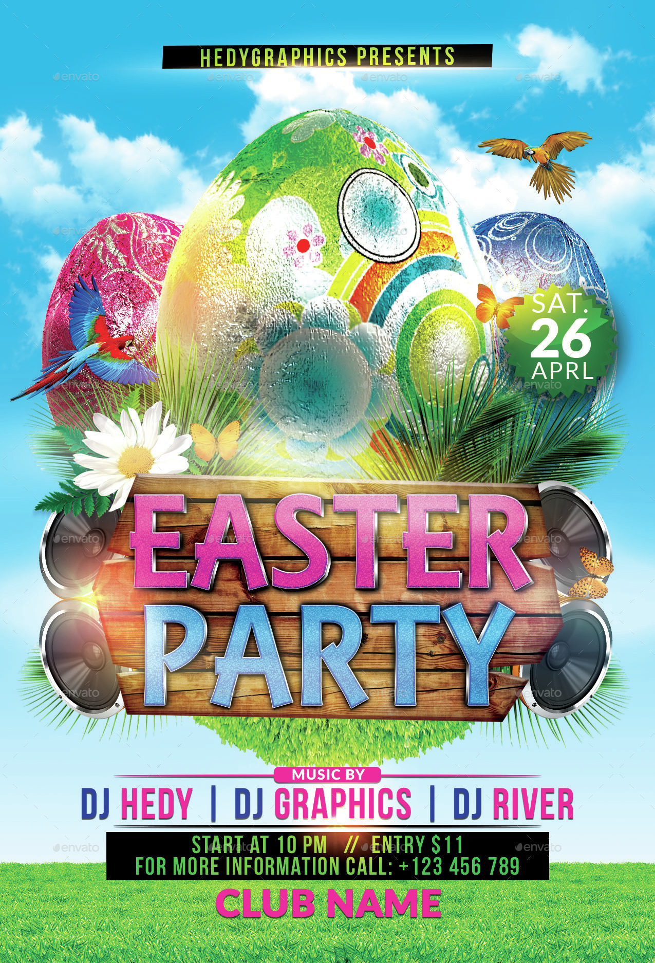 Easter Party Flyer Template by HedyGraphics GraphicRiver